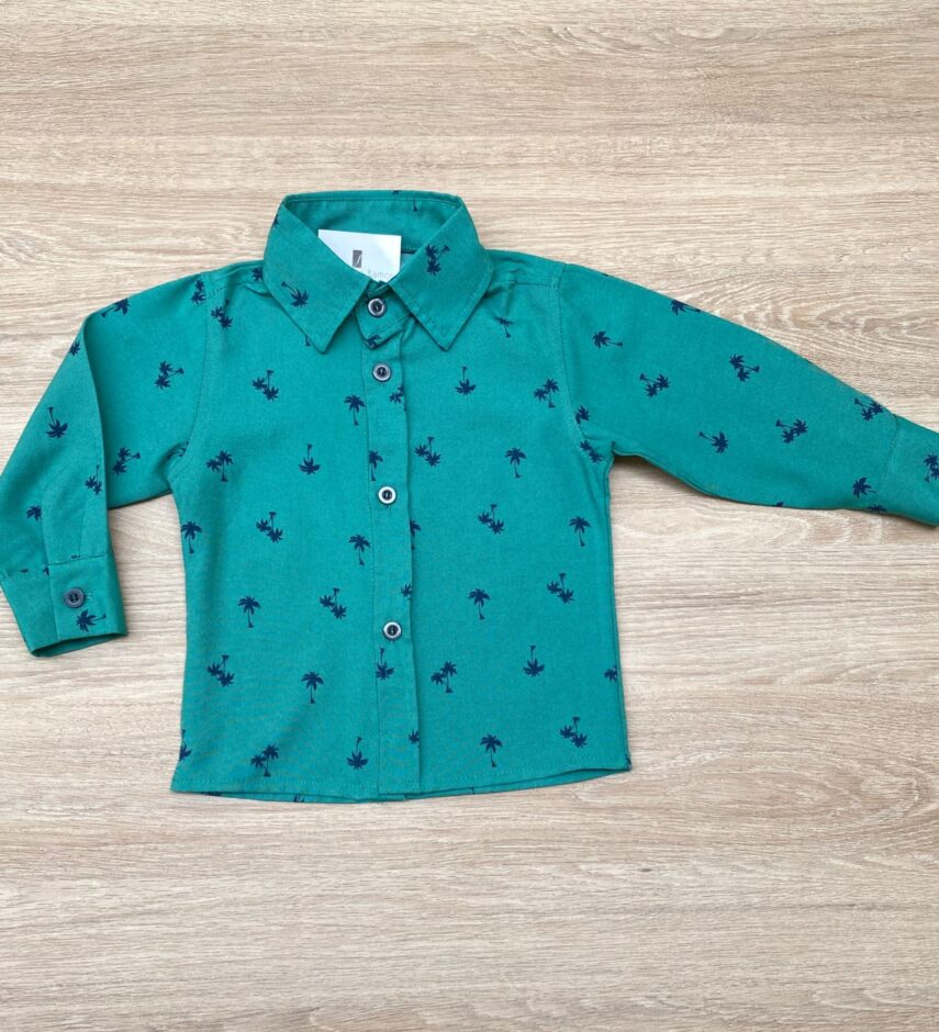 Camisa Infantil Masculina Manga Longa Estampada Verde Fernanda Ramos Kids