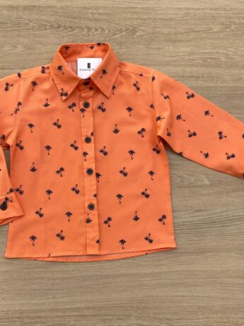 Camisa Infantil Masculina Manga Longa Estampada Laranja Fernanda Ramos Kids