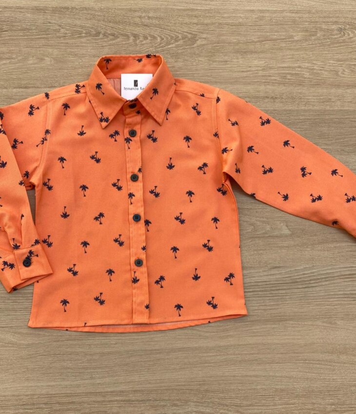 Camisa Infantil Masculina Manga Longa Estampada Laranja Fernanda Ramos Kids