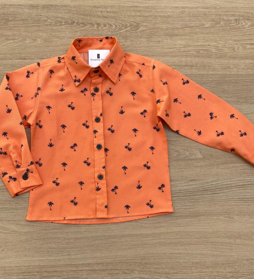Camisa Infantil Masculina Manga Longa Estampada Laranja Fernanda Ramos Kids