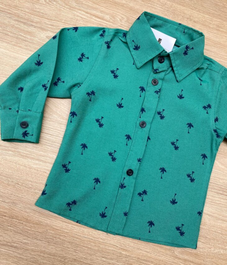 fernandaramoskids com br Camisa Infantil Masculina Manga Longa Estampada Verde 1