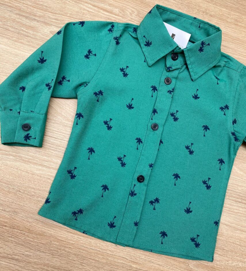 fernandaramoskids com br Camisa Infantil Masculina Manga Longa Estampada Verde 1