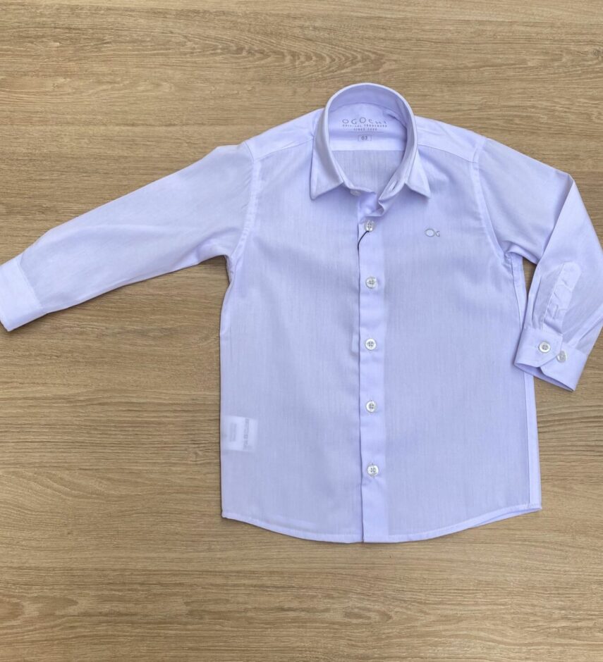 Camisa Infantil Masculina Manga Longa Ogochi Essencial Branca Fernanda Ramos Kids