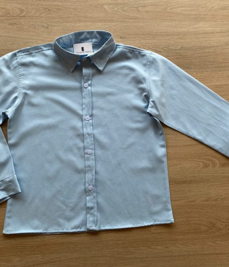 Camisa Infantil Masculina Manga Longa Social Azul Fernanda Ramos Kids