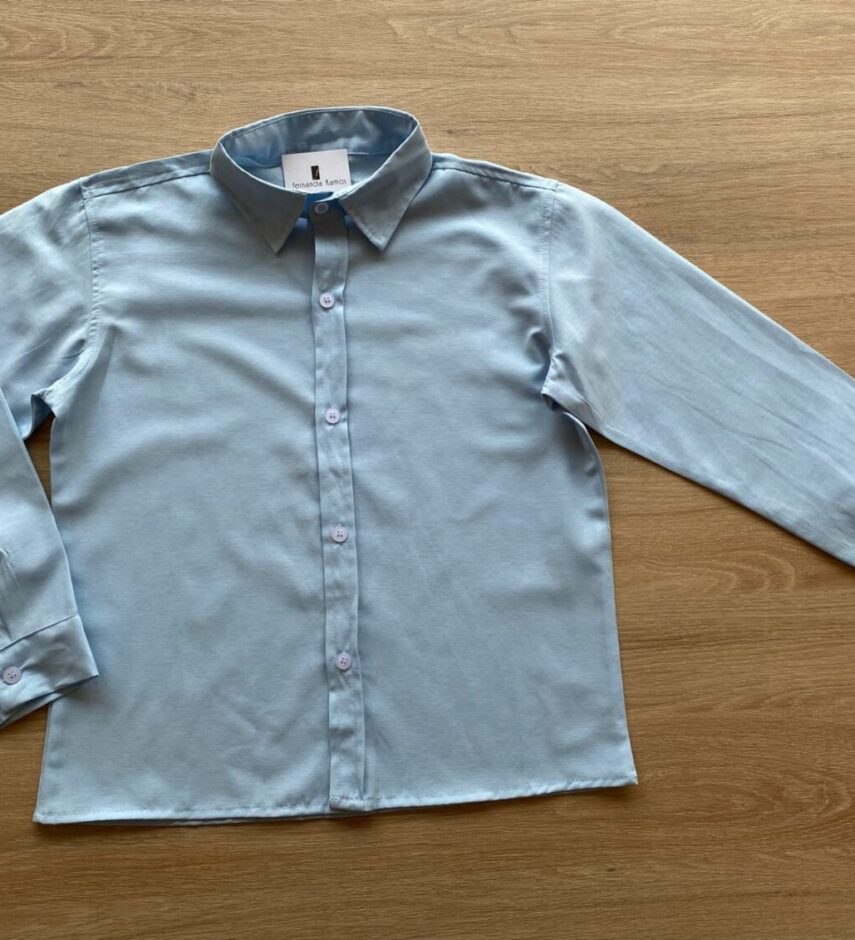 Camisa Infantil Masculina Manga Longa Social Azul Fernanda Ramos Kids