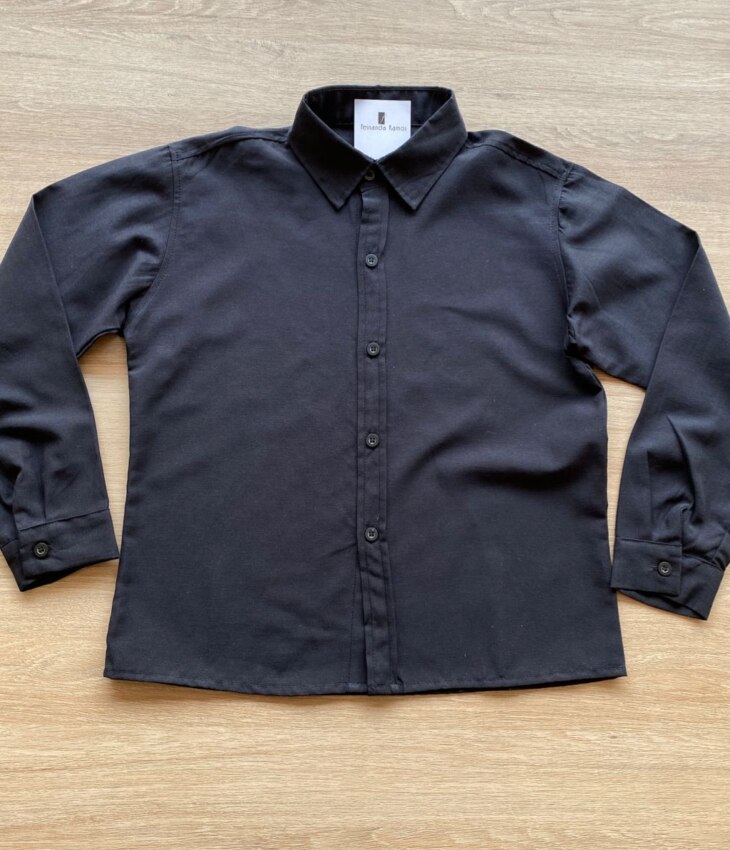 Camisa Infantil Masculina Manga Longa Social Preta Fernanda Ramos Kids