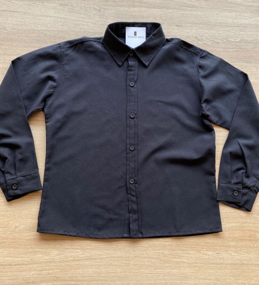 Camisa Infantil Masculina Manga Longa Social Preta Fernanda Ramos Kids