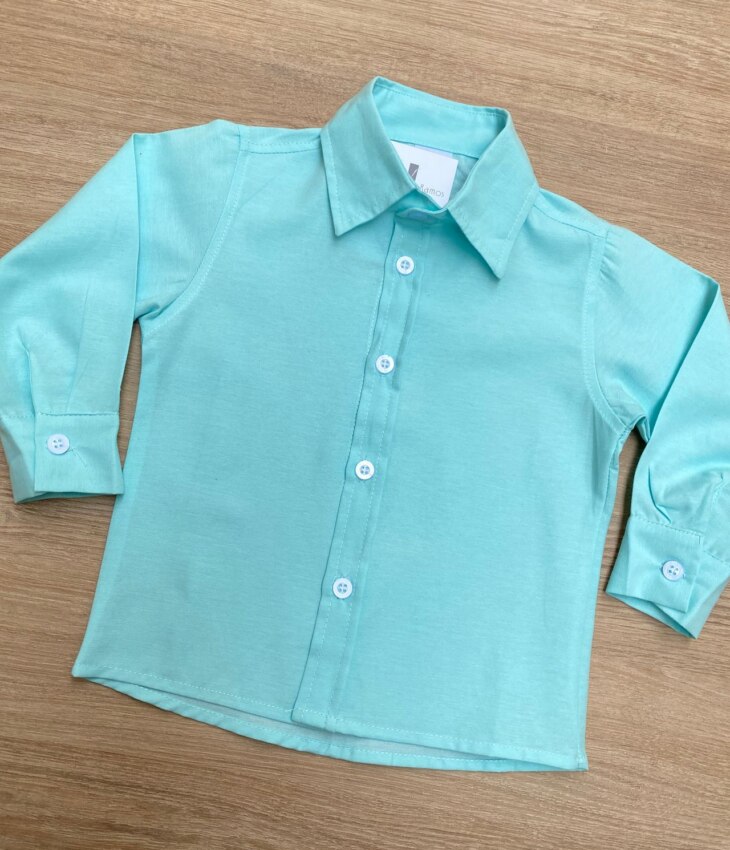fernandaramoskids com br Camisa Infantil Masculina Manga Longa Social Verde Água 1
