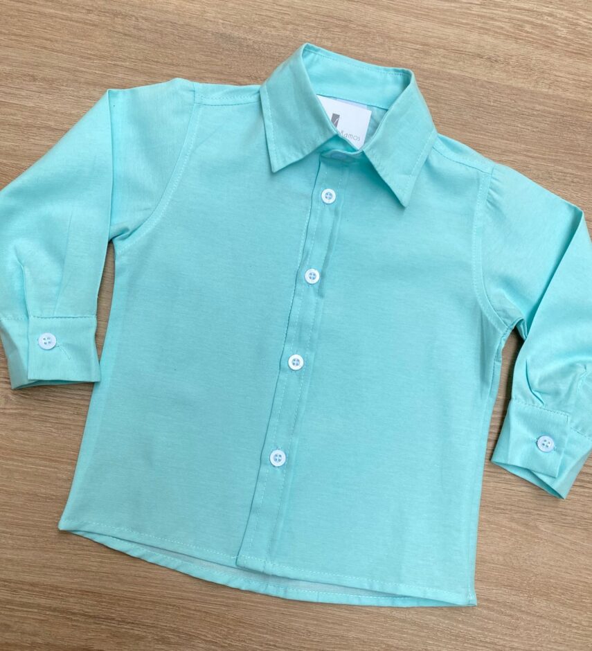 fernandaramoskids com br Camisa Infantil Masculina Manga Longa Social Verde Água 1