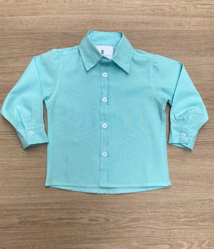 Camisa Infantil Masculina Manga Longa Social Verde Água Fernanda Ramos Kids