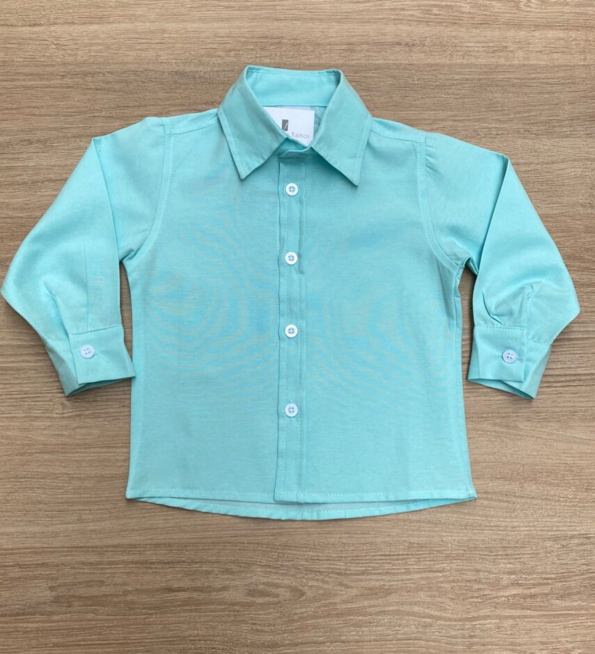 Camisa Infantil Masculina Manga Longa Social Verde Água Fernanda Ramos Kids