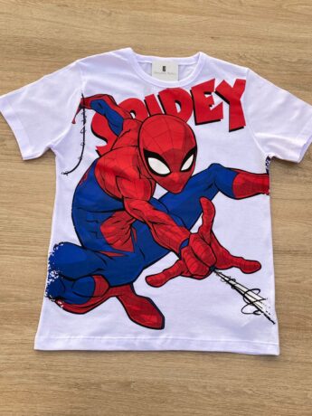 Camiseta Infantil Masculina Branca com Estampa Vermelha e Azul Fernanda Ramos Kids