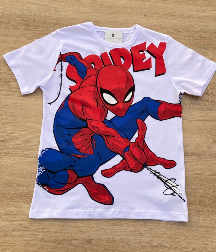 Camiseta Infantil Masculina Branca com Estampa Vermelha e Azul Fernanda Ramos Kids