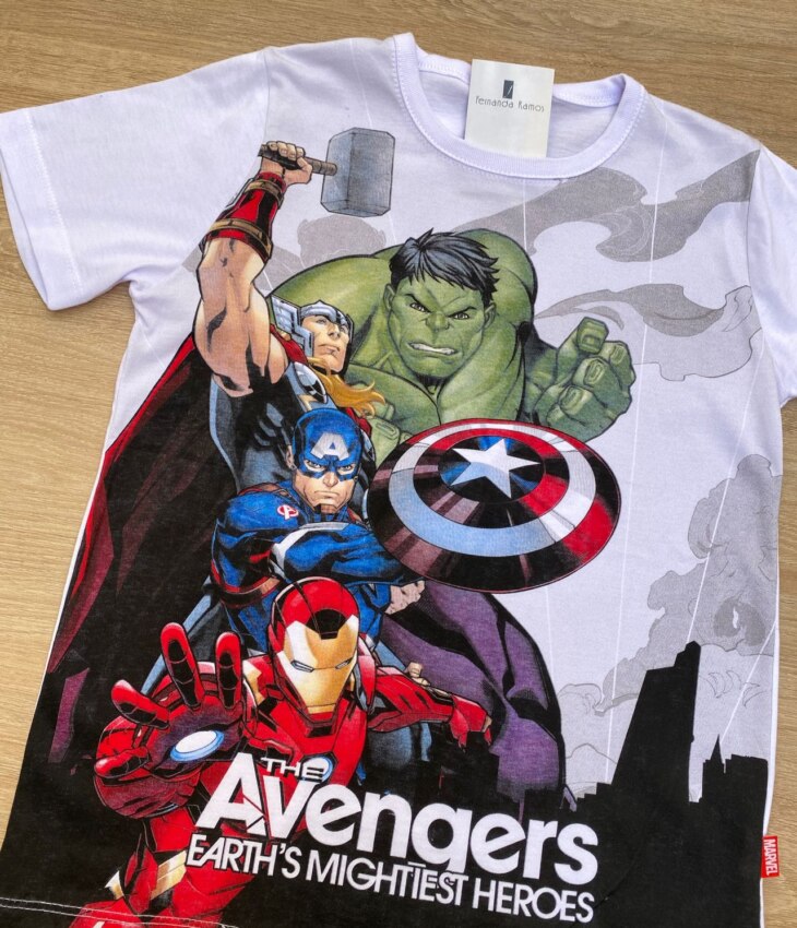 fernandaramoskids com br Camiseta Infantil Masculina Branca Estampada Avangers 1