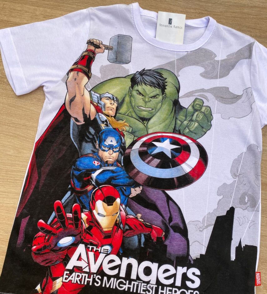 fernandaramoskids com br Camiseta Infantil Masculina Branca Estampada Avangers 1