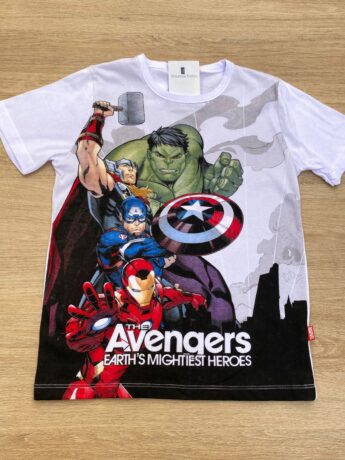 Camiseta Infantil Masculina Branca Estampada Avangers Fernanda Ramos Kids