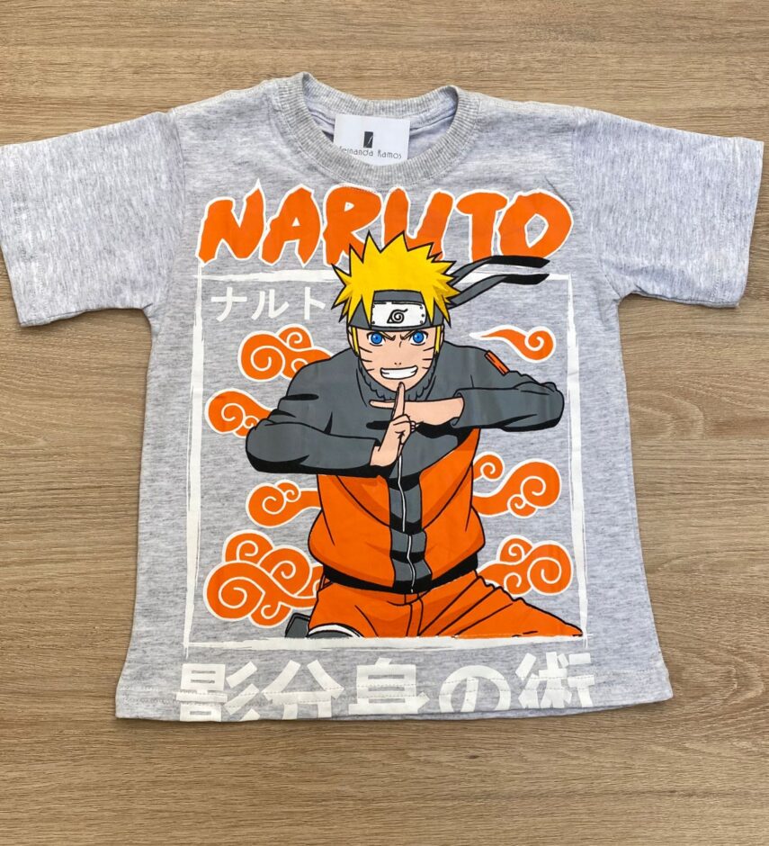 Camiseta Infantil Masculina Cinza com Estampa Laranja Fernanda Ramos Kids