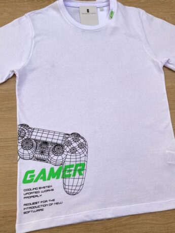fernandaramoskids com br Camiseta Infantil Masculina Estampada Gamer Branca 1