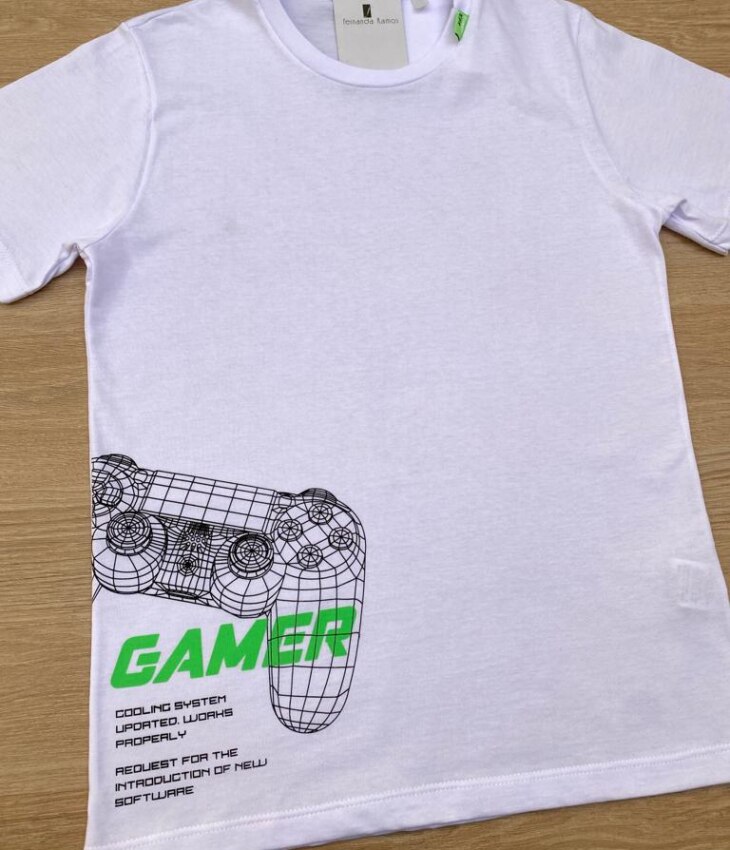 fernandaramoskids com br Camiseta Infantil Masculina Estampada Gamer Branca 1