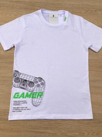Camiseta Infantil Masculina Estampada Gamer Branca Fernanda Ramos Kids