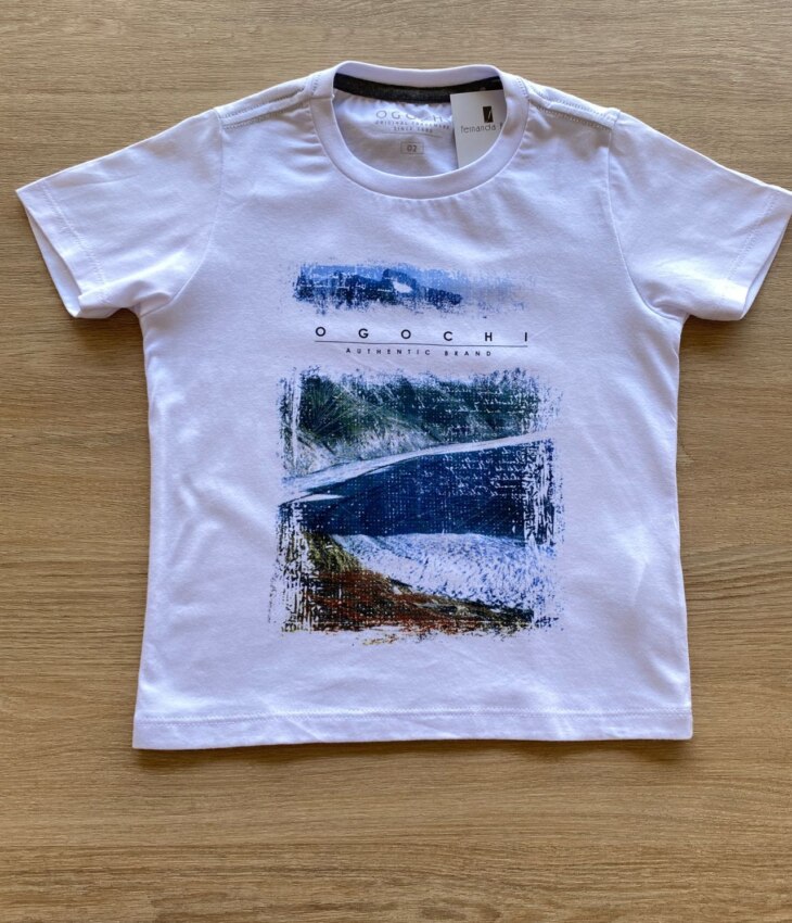 Camiseta Infantil Masculina Ogochi Branca com Detalhe Fernanda Ramos Kids