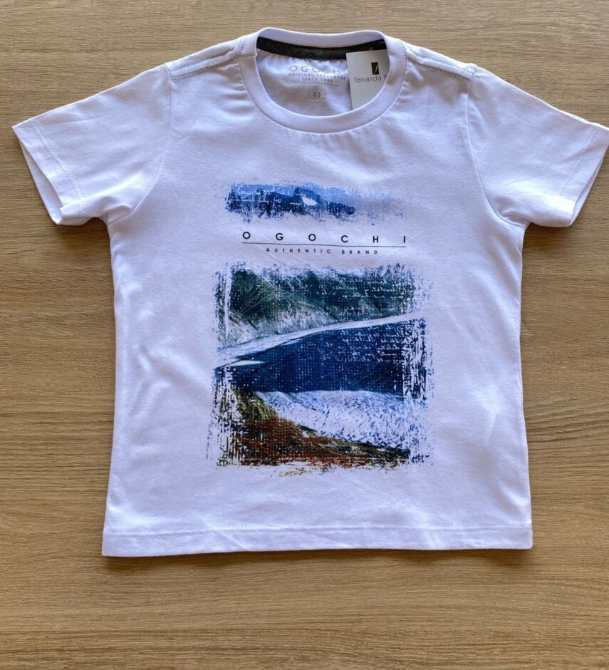 Camiseta Infantil Masculina Ogochi Branca com Detalhe Fernanda Ramos Kids
