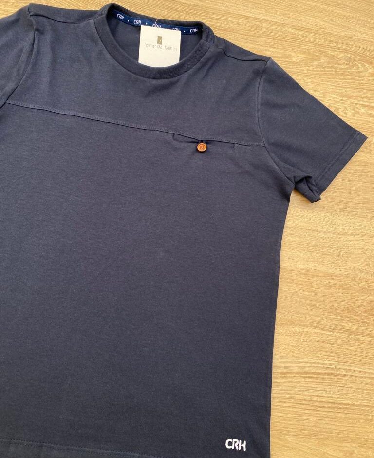 fernandaramoskids com br Camiseta Infantil Masculina Tradicional Azul Marinho com Botão 1