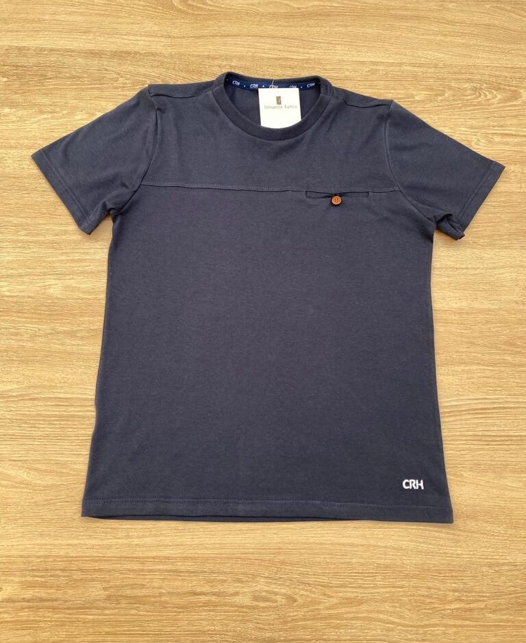 Camiseta Infantil Masculina Tradicional Azul Marinho com Botão Fernanda Ramos Kids