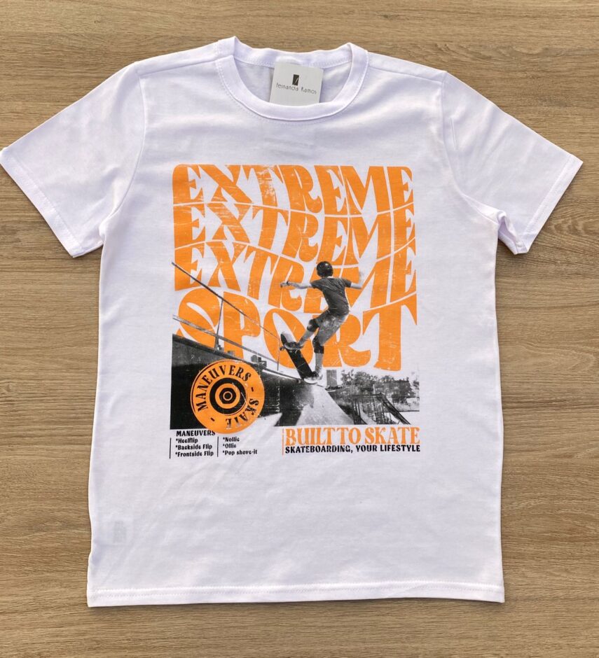 Camiseta Infantil Masculina Tradicional Branca com Estampa Fernanda Ramos Kids