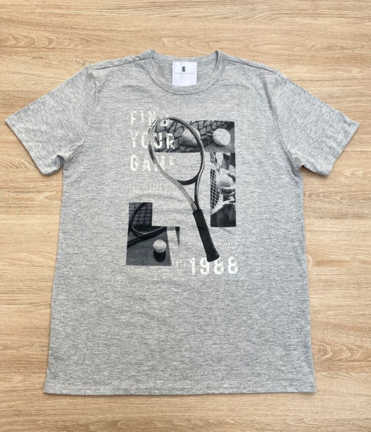 Camiseta Infantil Masculina Tradicional Find Your Game Cinza Fernanda Ramos Kids