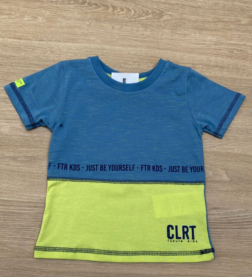 Camiseta Infantil Masculina Azul com Detalhe Verde Fernanda Ramos Kids