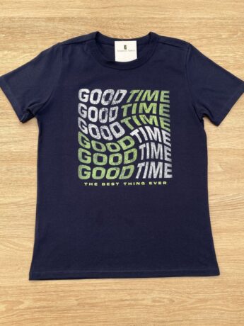 Camiseta Infantil Masculina Tradicional Good Time Azul Marinho Fernanda Ramos Kids