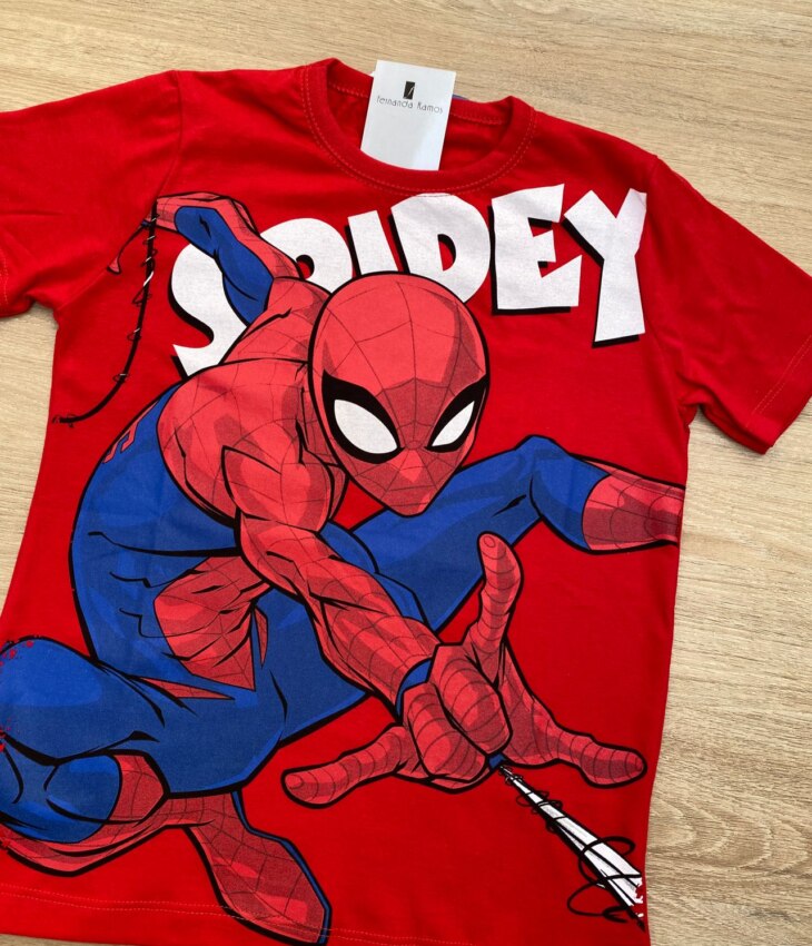 fernandaramoskids com br Camiseta Infantil Masculina Vermelha com Estampa Spidey 1
