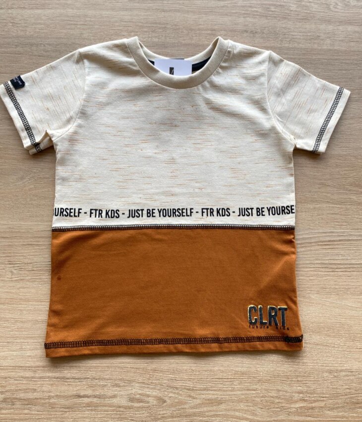 Camiseta Manga Curta Infantil Masculina Bege e Caramelo Fernanda Ramos Kids