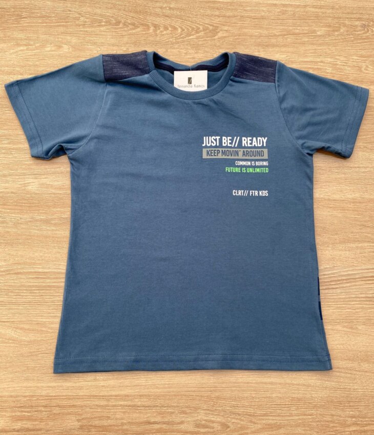 Camiseta Manga Curta Infantil Masculina Just Be Azul Fernanda Ramos Kids