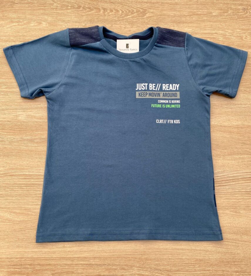 Camiseta Manga Curta Infantil Masculina Just Be Azul Fernanda Ramos Kids