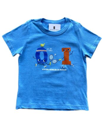 Camiseta Manga Curta Infantil Masculina Tradicional Azul Estampada Fernanda Ramos Kids