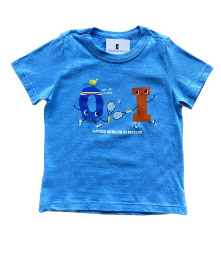 Camiseta Manga Curta Infantil Masculina Tradicional Azul Estampada Fernanda Ramos Kids