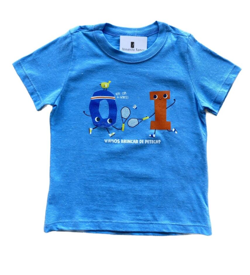 Camiseta Manga Curta Infantil Masculina Tradicional Azul Estampada Fernanda Ramos Kids