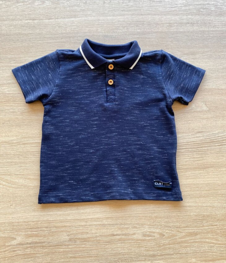 Camiseta Polo Infantil Masculina Azul Marinho Mesclada Fernanda Ramos Kids