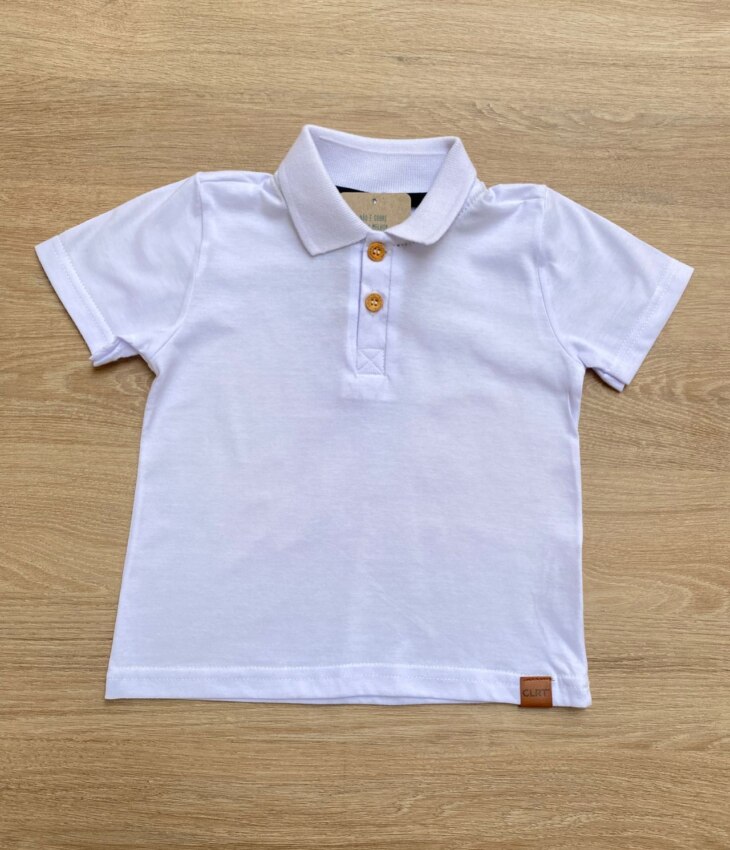 Camiseta Polo Infantil Masculina Branca Fernanda Ramos Kids