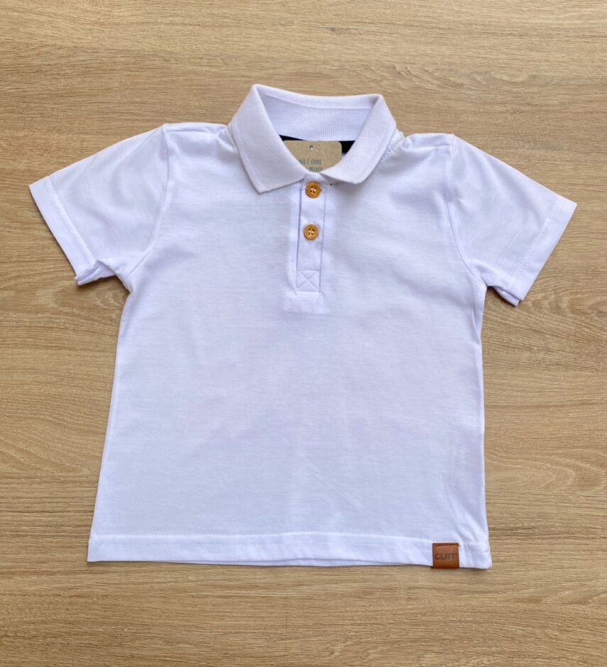Camiseta Polo Infantil Masculina Branca Fernanda Ramos Kids