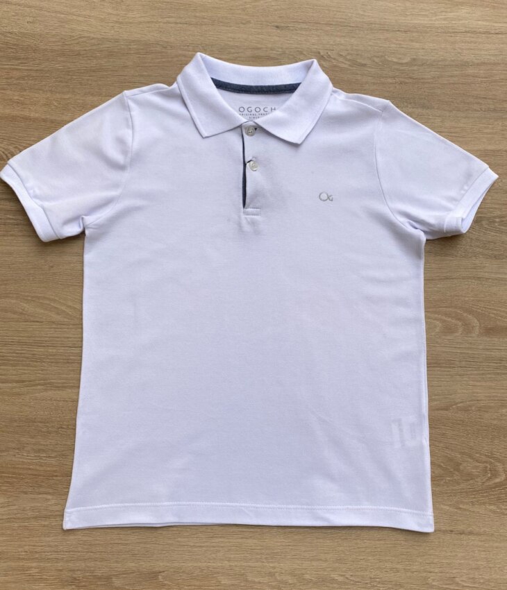 Camiseta Polo Infantil Masculina Ogochi Essencial Slim Branca Fernanda Ramos Kids