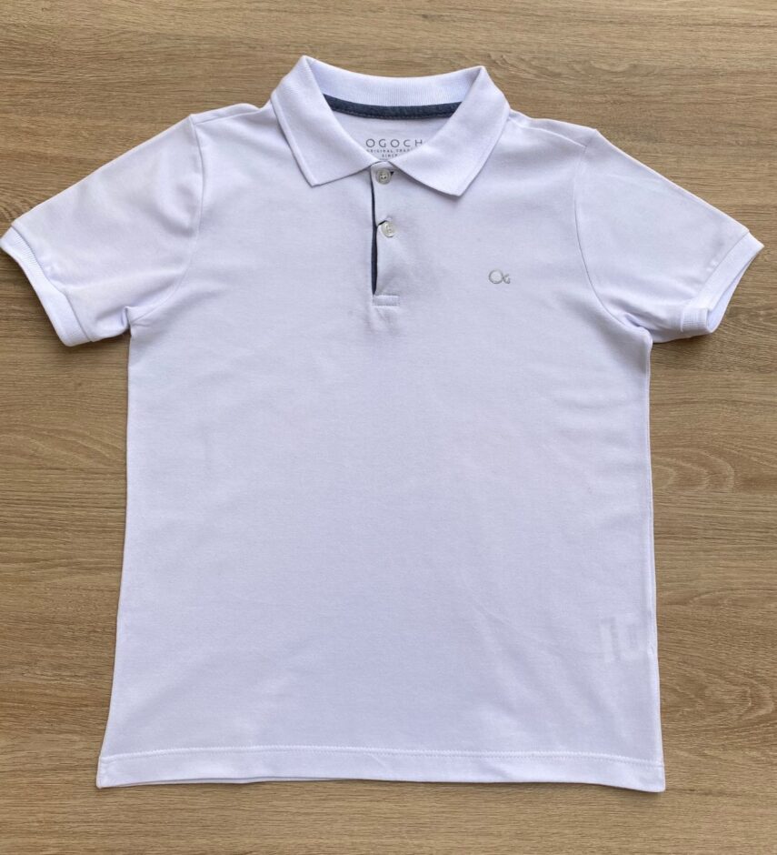 Camiseta Polo Infantil Masculina Ogochi Essencial Slim Branca Fernanda Ramos Kids