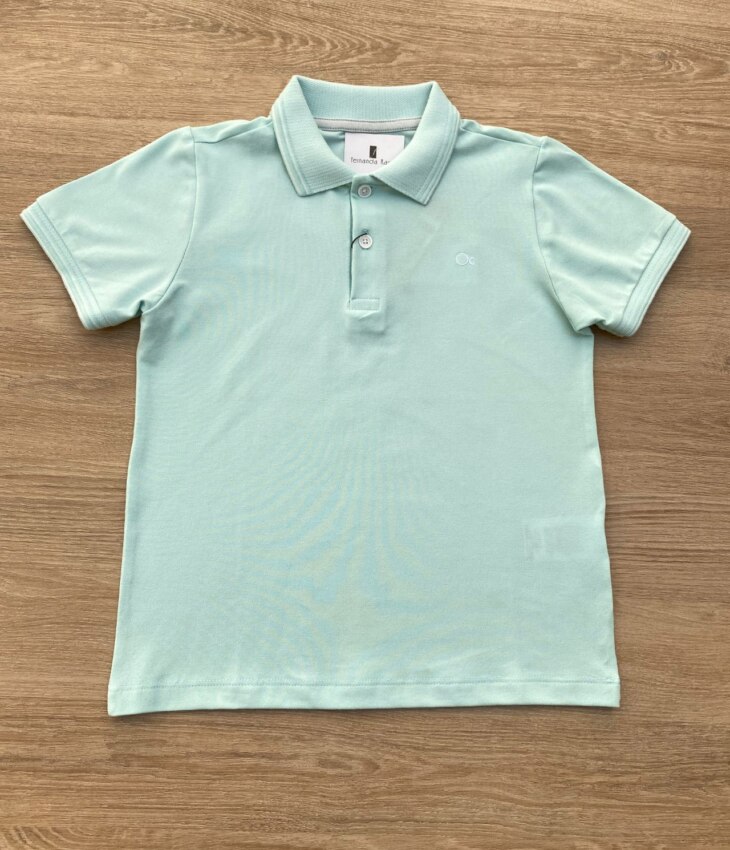 Camiseta Polo Infantil Masculina Ogochi Essencial Slim Verde Água Fernanda Ramos Kids