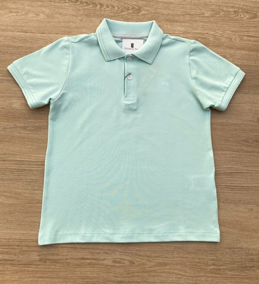 Camiseta Polo Infantil Masculina Ogochi Essencial Slim Verde Água Fernanda Ramos Kids
