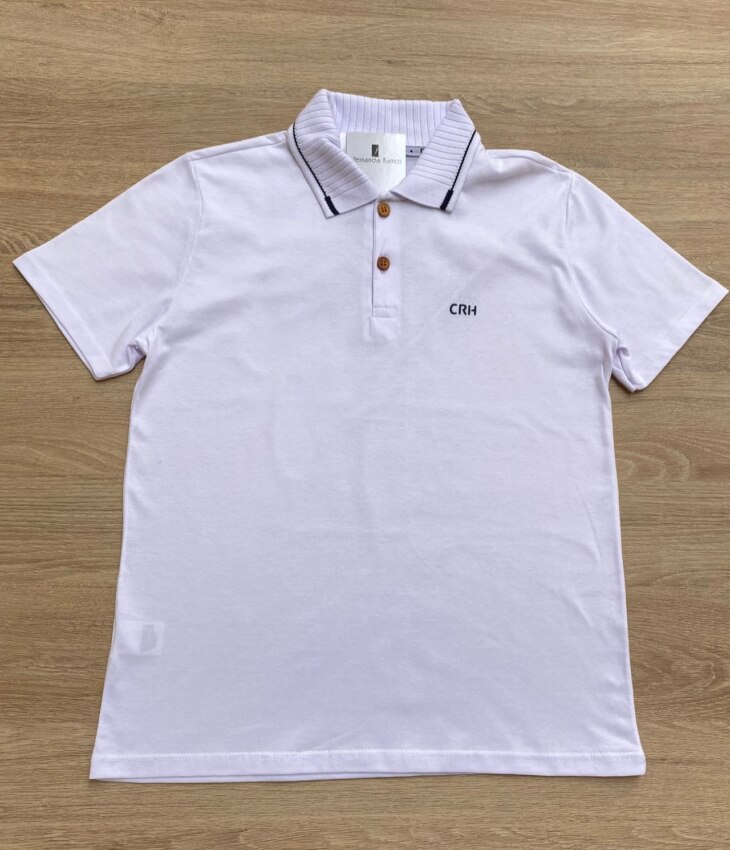 Camiseta Polo Infantil Masculina Tradicional Branca Fernanda Ramos Kids