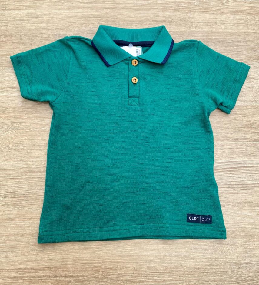 Camiseta Polo Infantil Masculina Verde Mesclada Fernanda Ramos Kids
