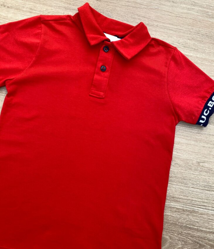 fernandaramoskids com br Camiseta Polo Infantil Masculina Vermelha Detalhe Azul 1