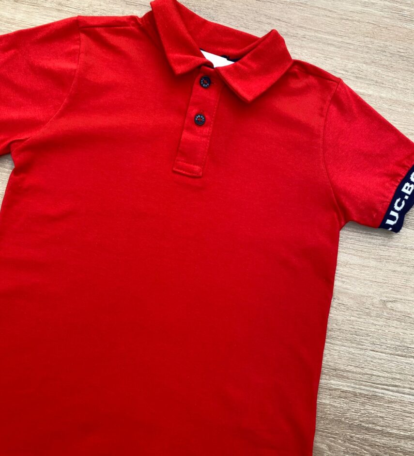 fernandaramoskids com br Camiseta Polo Infantil Masculina Vermelha Detalhe Azul 1